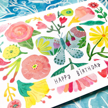 Honeyberry Studios - Butterfly Flower Birthday Greeting Card