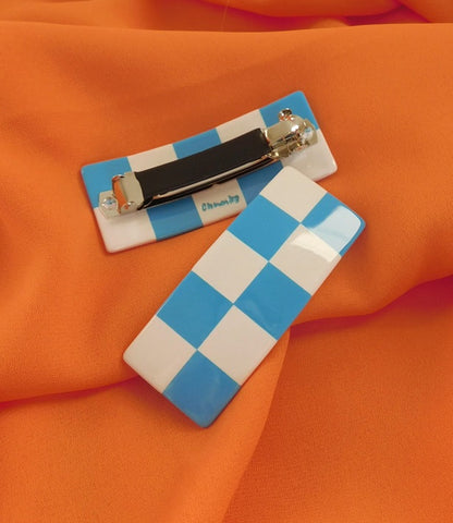 Chunks - Checker Barrette, Blue/White