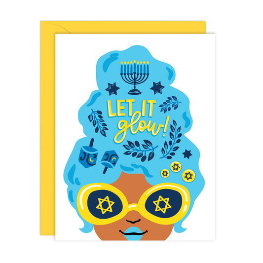 Lucy Loves Paper - Let It Glow, Big Hair Lady Hanukkah Card