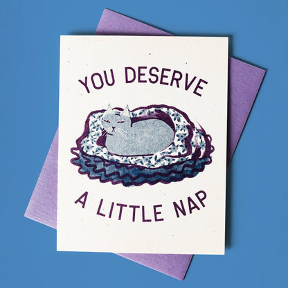 Bromstad Printing Co. - You Deserve a Little Nap Cat - Risograph Greeting Card