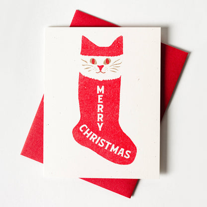 Bromstad Printing Co. - Merry Christmas Stocking Cat - Risograph Card