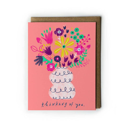 Honeyberry Studios - Pink Bouquet Thinking of You Sympathy Greeting Card