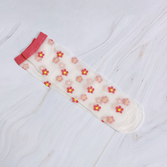 Ellison+Young Pink Mini Flower Sheer Socks